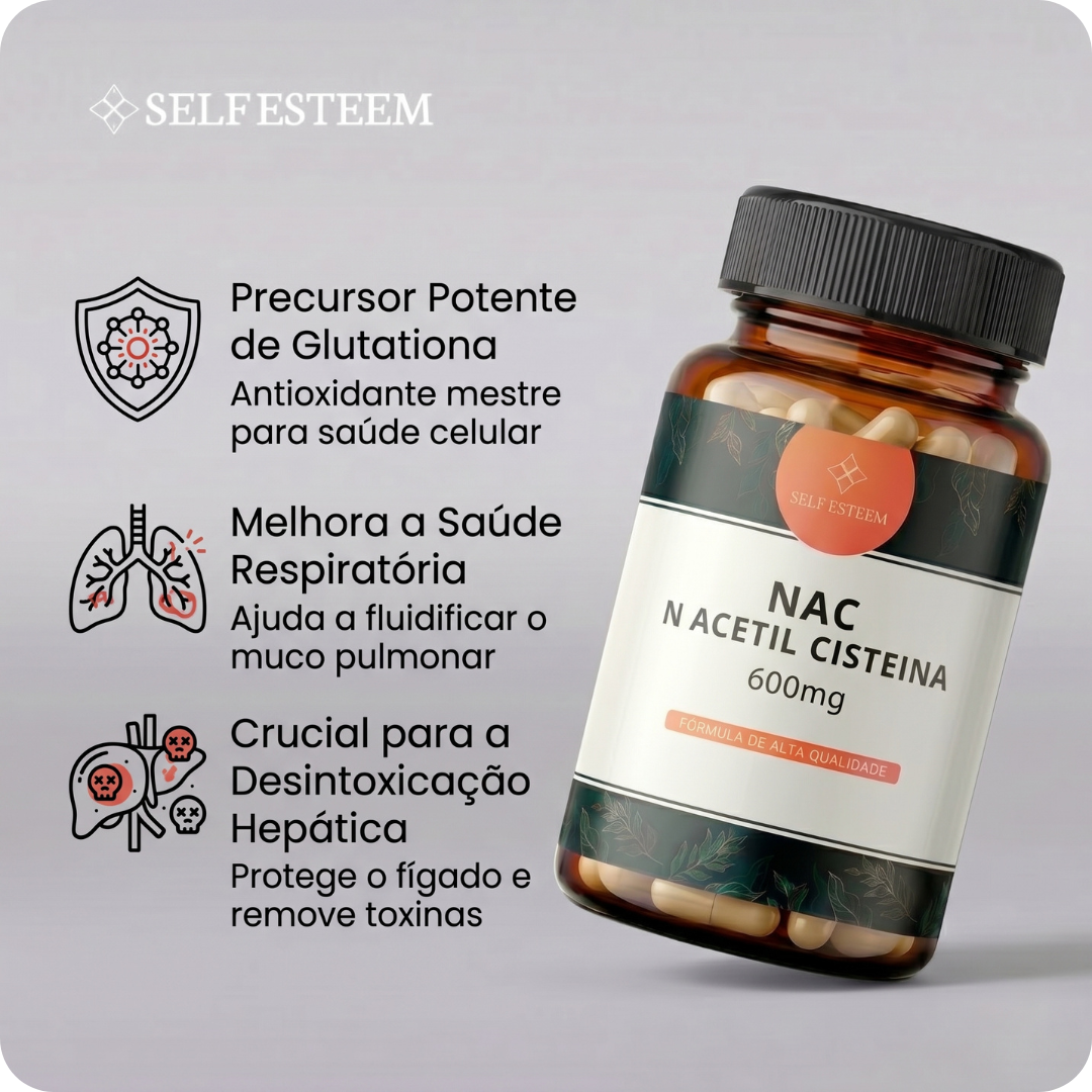 Embalagem de NAC N-acetilcisteína 600mg 60 Cápsulas da SelfEsteem
