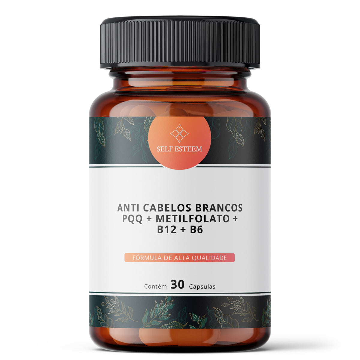 Embalagem de Kit Anti Cabelos Brancos PQQ + Metilfolato + B12 + outros da SelfEsteem