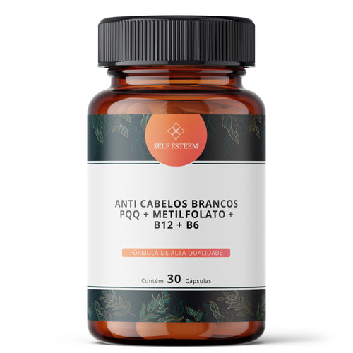 Embalagem de Kit Anti Cabelos Brancos PQQ + Metilfolato + B12 + outros da SelfEsteem